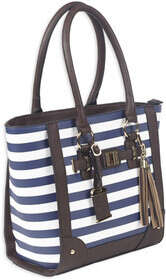 Bulldog Cases Tote Purse with Holster in Navy Stripe/Leather with fringe and fob accents